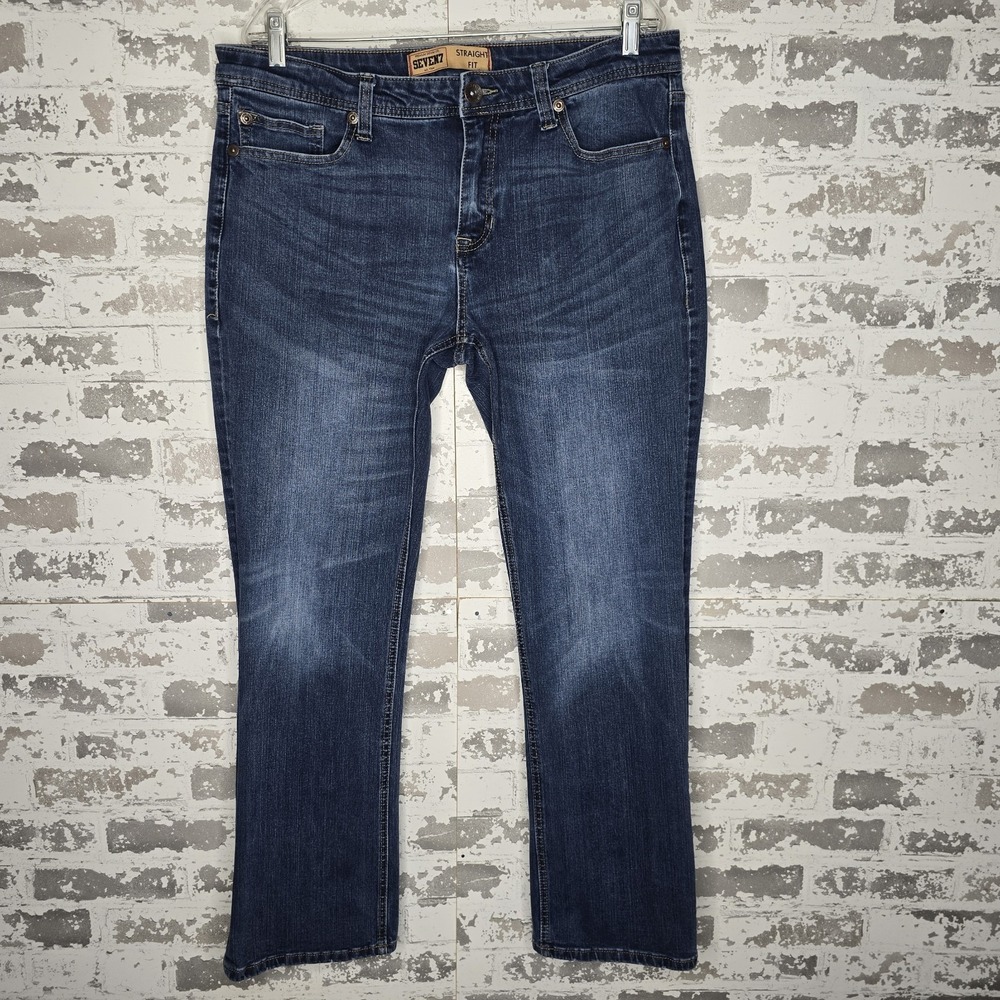 Seven7 Jeans Mens 36x30 Straight Leg Whiskered medium Blue wash Stretch Denim